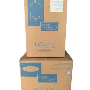 NIB Pampered Chef Simple Additions Appetizer Plate Stand & Set of 12 App Plates